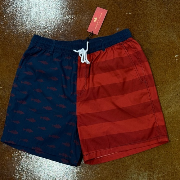 NWT Men’s SOUTHERN MARSH Harbor Swim trunk- Freedom fish. Navy/Red - Picture 5 of 6
